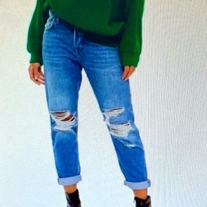 Topshop Moto Hayden boyfriend distressed ripped light blue cotton jeans 26x30”
